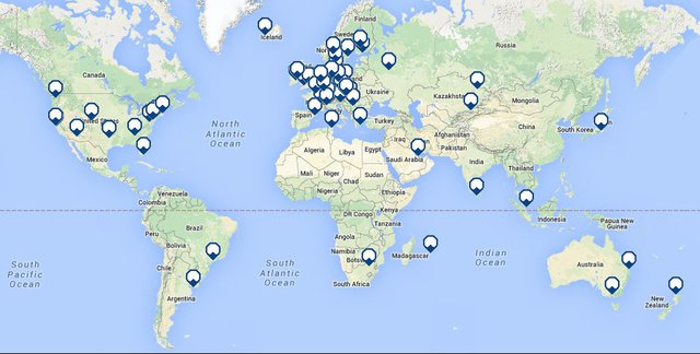 100 RIPE Atlas anchors map