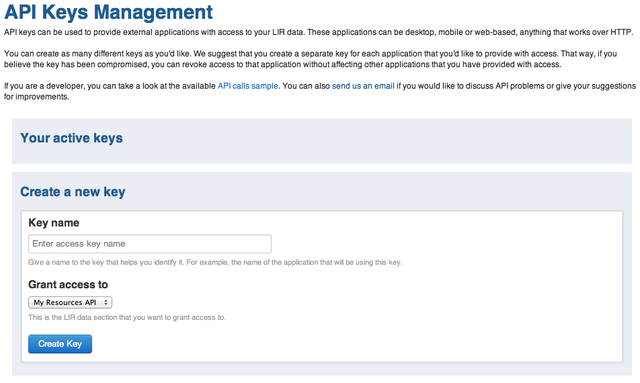 APR Access Keys Management Screen