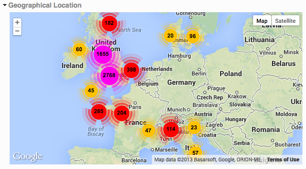 Network Activity Geographically