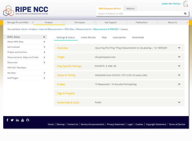 RIPE Atlas measurement detail page collapsed