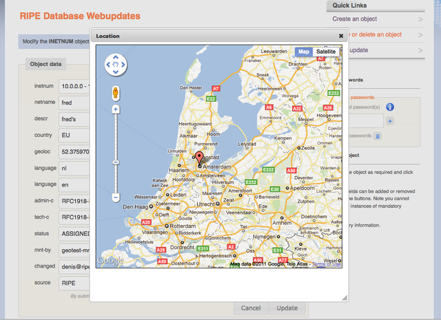 Map in RIPE Database Webupdates