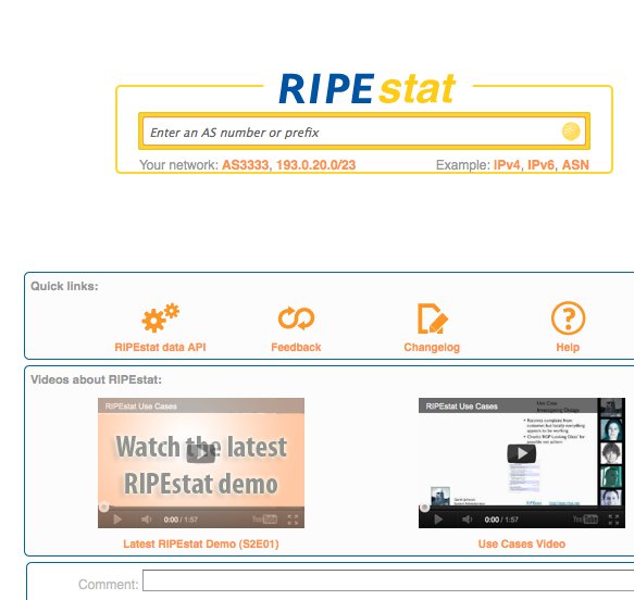 RIPEstat Landing Page