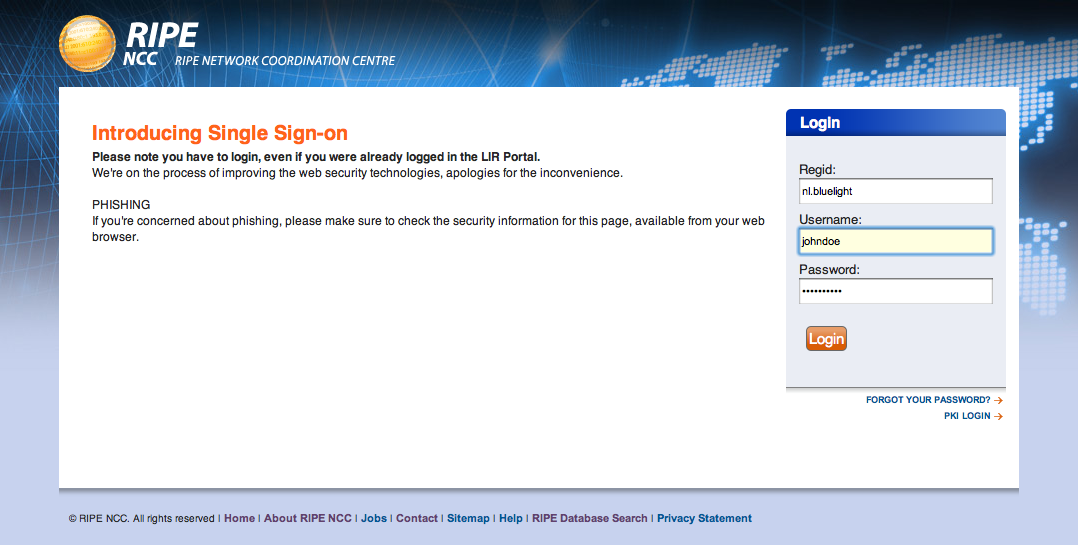 3. Log into the LIR Portal Pilot Server