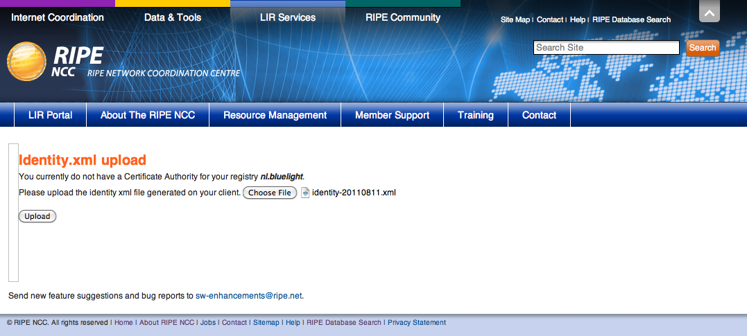 4. Upload your Identity Certificate XML file